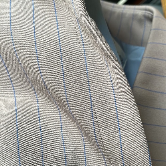 DONNA GRAY women’s blue pin stripe on taupe blazer hidden 3 button down flap 10 - Picture 7 of 12